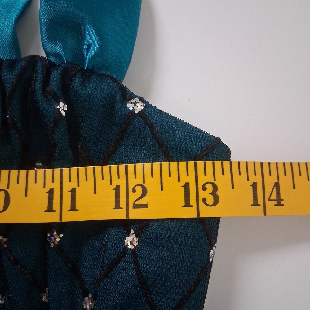 Vintage 90s Taboo Babydoll Teal Satin Black Dress Sm Tiered Glam‎ Partycore Y2K - Picture 10 of 11
